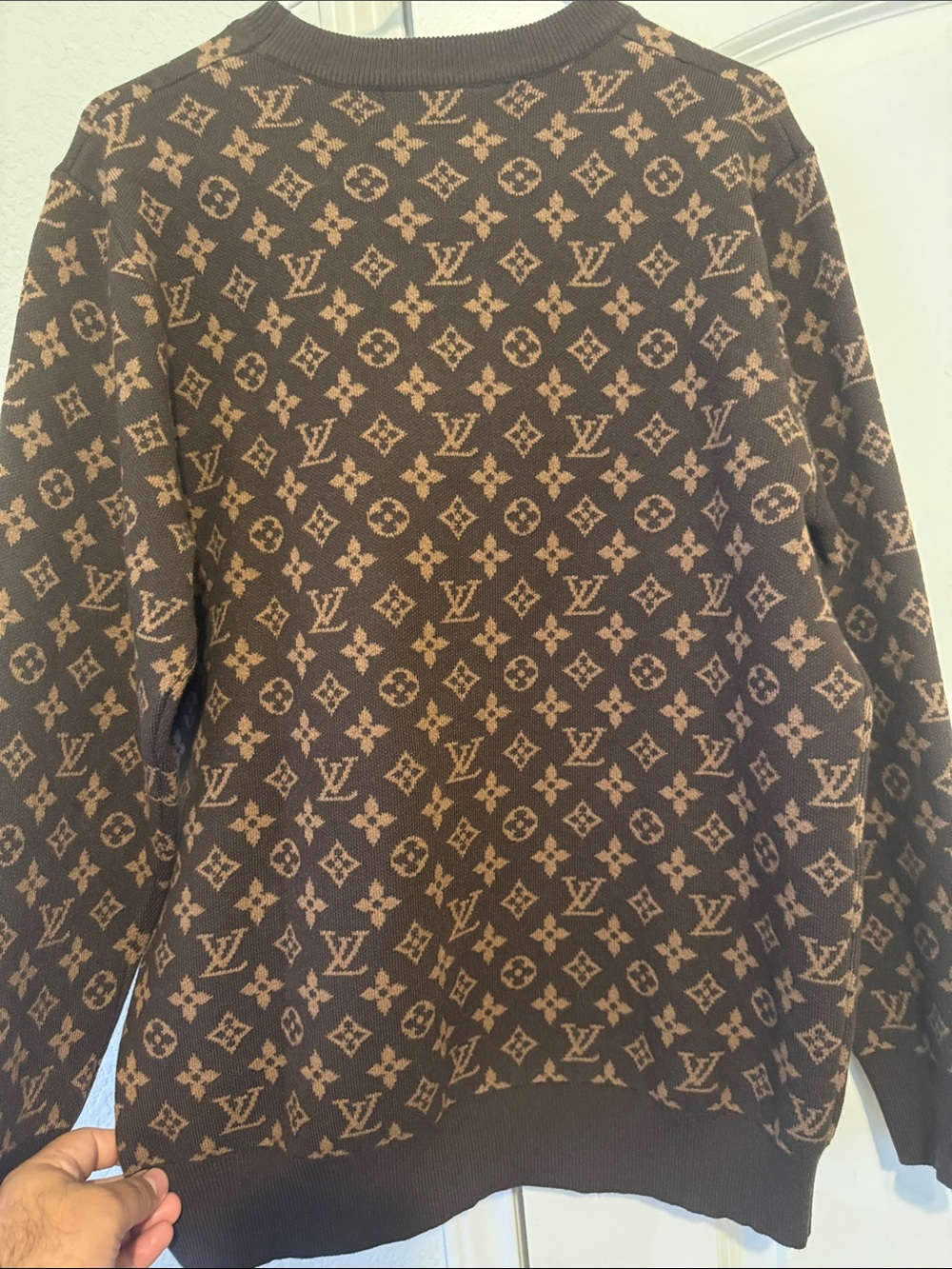 Brown and Tan Monogram Crewneck Sweater Size L